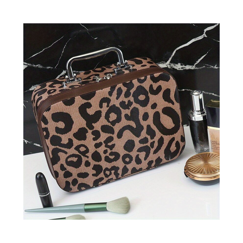 Multicoloured Portable Leopard Print Travel Makeup Train Case Organize Your Cosmetics Brushes And Jewelry In Style