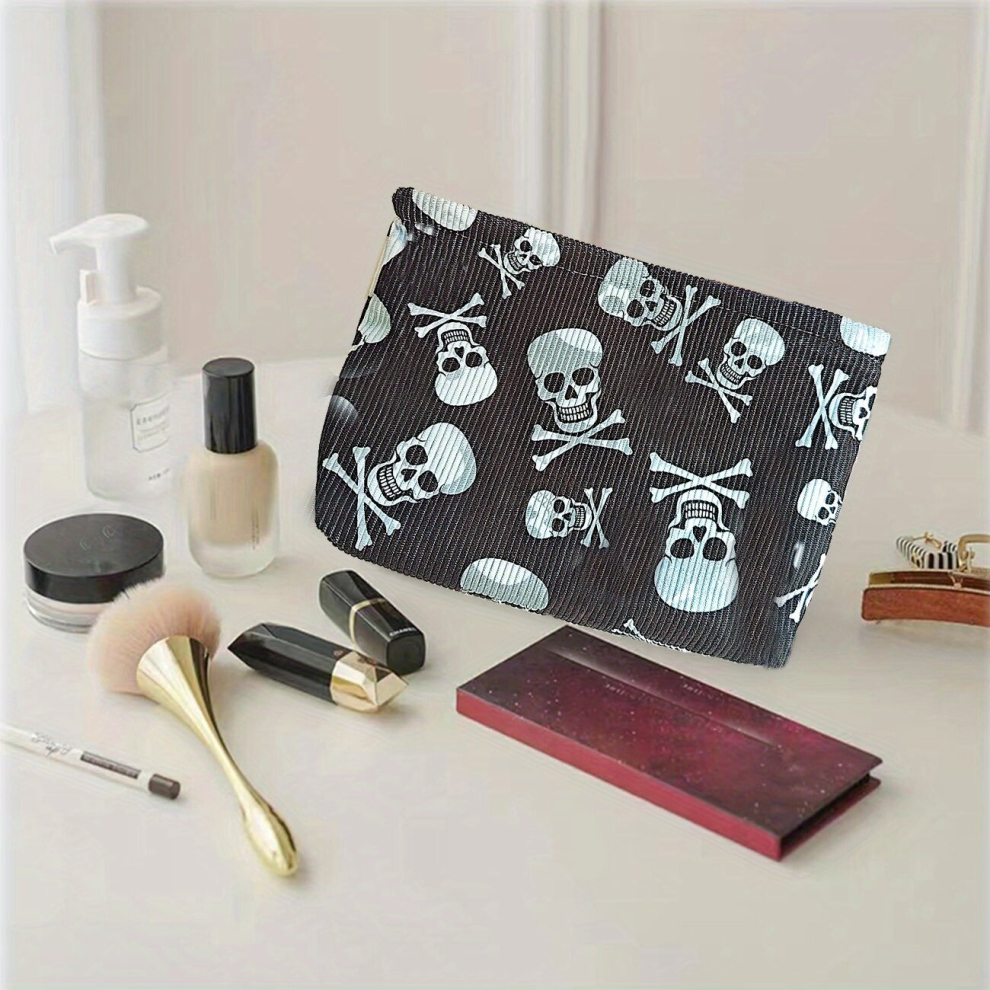 Skull Print Cosmetic Bag Adorable Roomy Makeup Bag Travel Portable Toiletry Bag Accessories Organizer Gift Halloween Gift For Women Girls