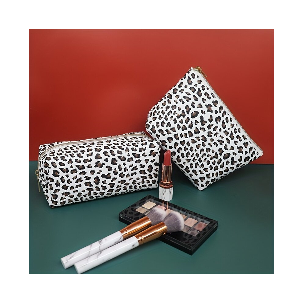 Multicoloured 2Pcs Leopard Makeup Bag Cosmetic Bag Small Makeup Pouch Waterproof Travel Toiletry Bag For Women