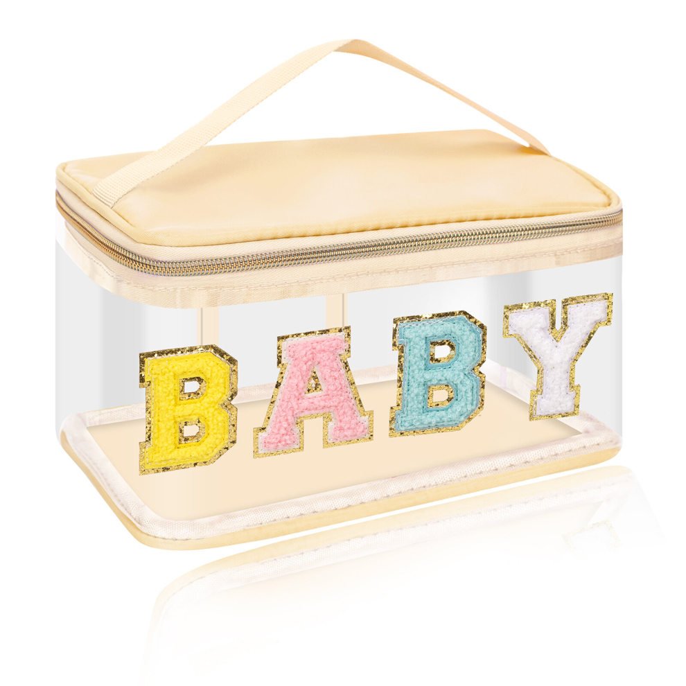 Chenille Letter Clear Makeup Bags Stuff Pouch Preppy Patch Makeup Bag Zipper With Handle Transparent PVC & Nylon Waterproof Glitter Cosmetic Handbag T