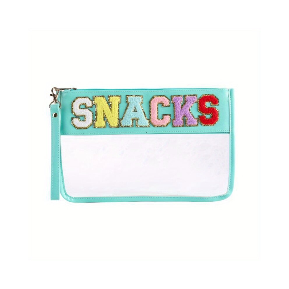 1 Pack Chenille Letter Bag Clear Cosmetic Pouch Zipper Preppy Makeup Bag Snack Zipper Purse For Women Girls