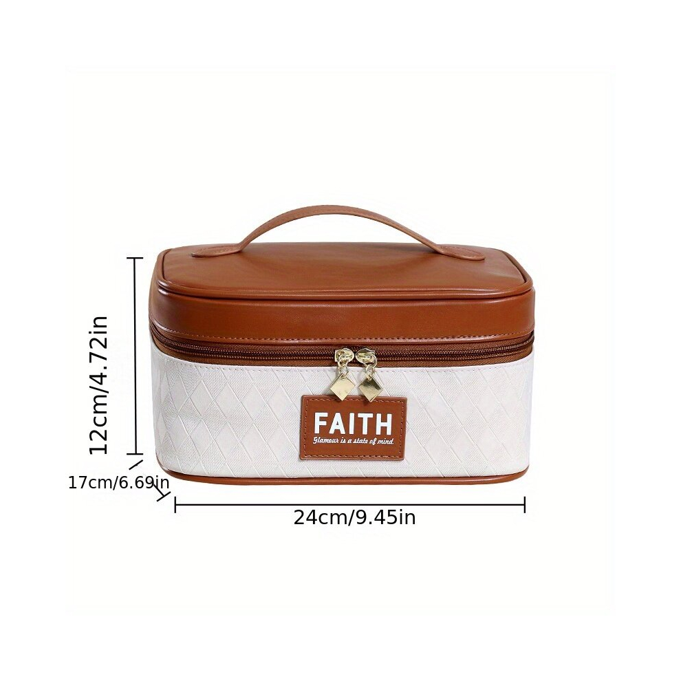 Brown Plaid Pattern Square Makeup Bag Zipper Cosmetic Bag Cosmetic Organizer Versatile Travel Toiletry Bag