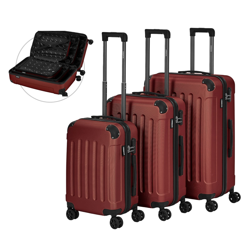 Arebos Travel Suitcase Set 3 Hard Case Trolley Suitcase Set S-M-L Set Red