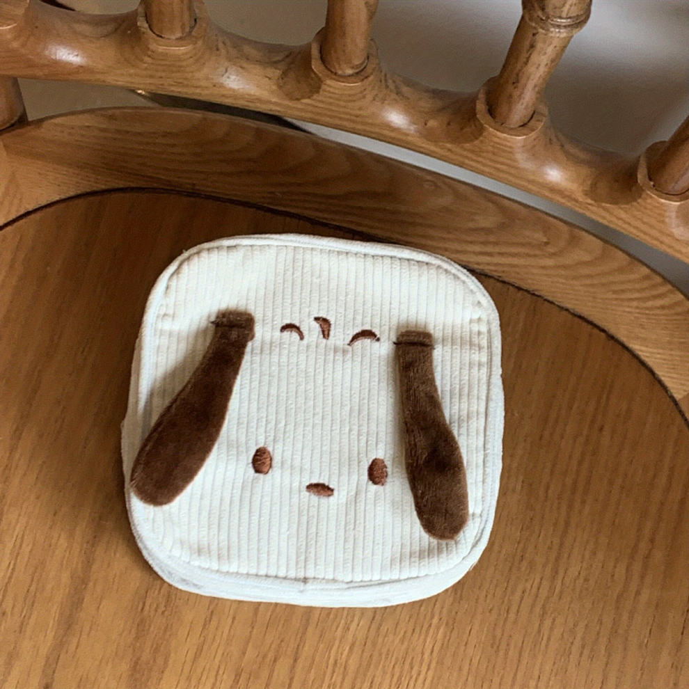 Multicoloured Adorable Dog Corduroy Makeup Bag Roomy Sanitary Napkin Storage Bag Zipper Pouch For Students And Women