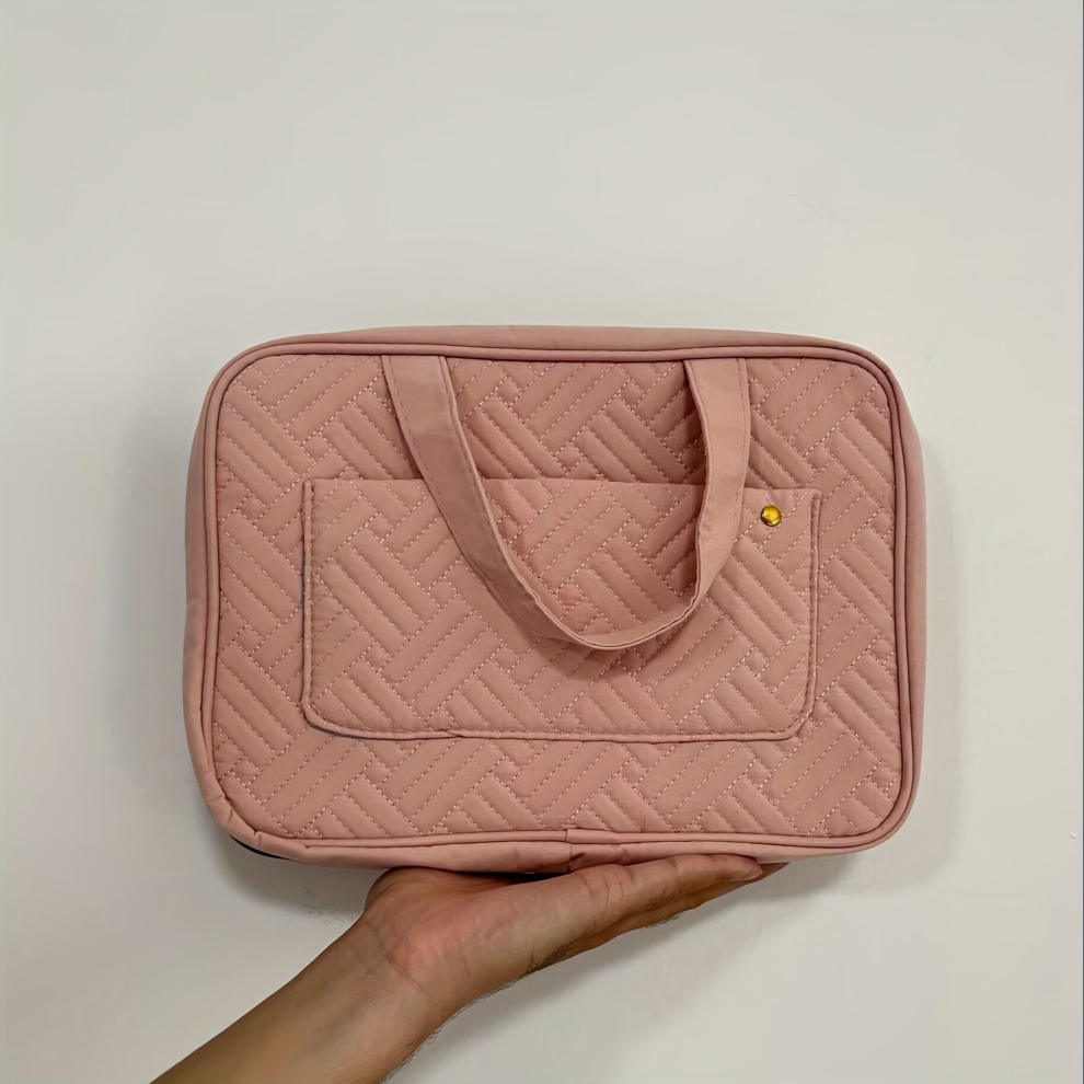 Pink Portable Travel Toiletry Bag With Large Capacity For Makeup Brushes And Full Sized Shampoo And Conditioner Perfect For On The Go Beauty Routines