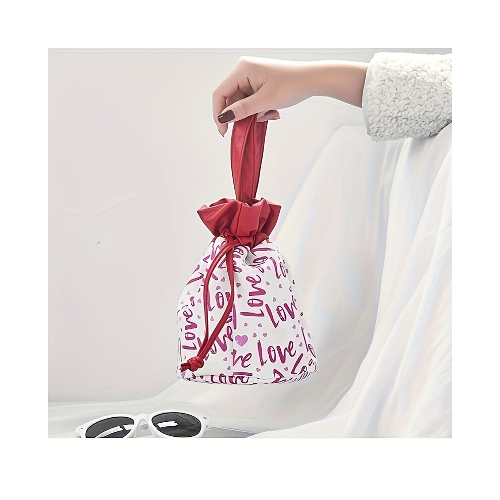 Red Drawstring Makeup Bag Travel Toiletry & Cosmetic Organizer Daily Use & Ideal For Portable Makeup Bag For Ladies