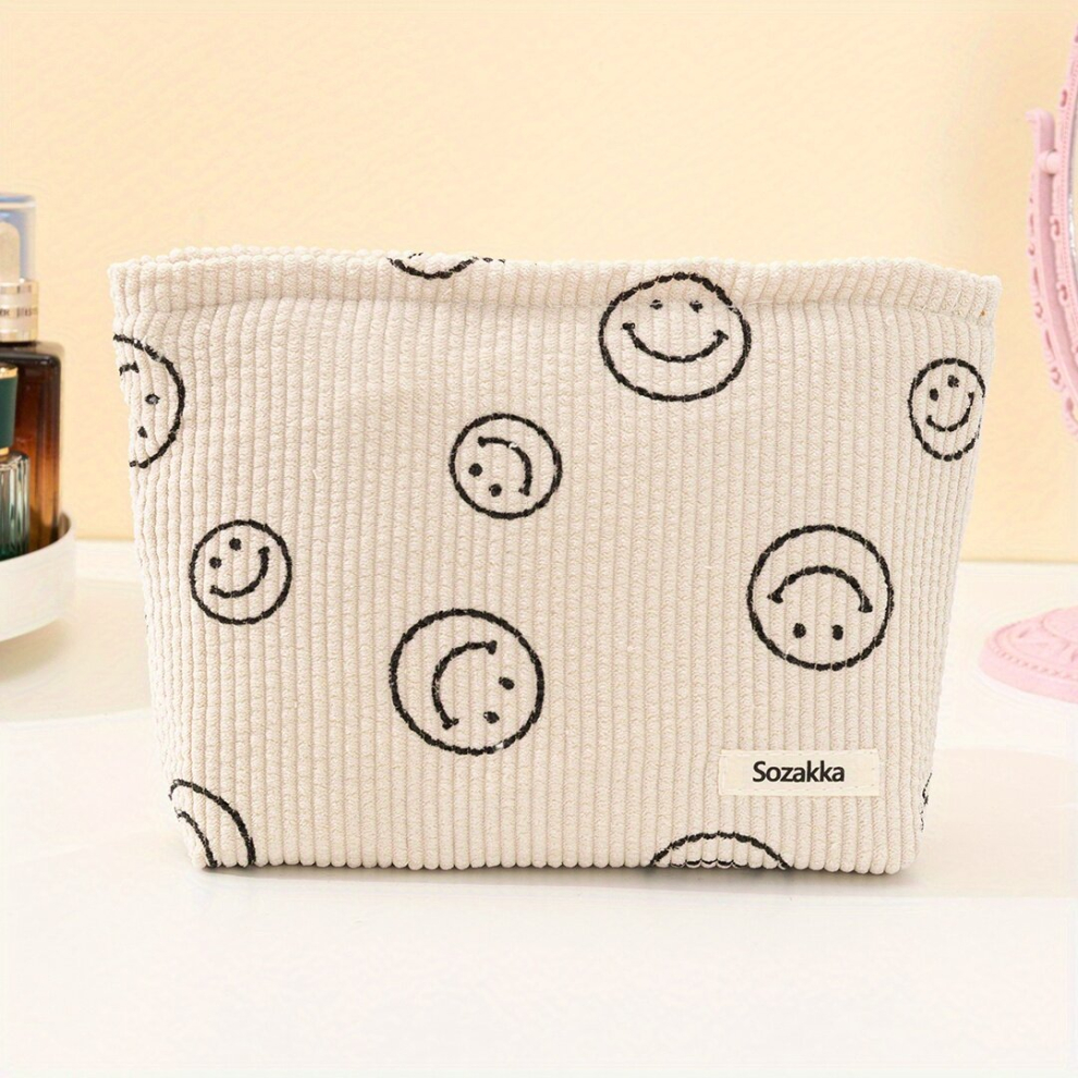 Multicoloured Smiling Face Makeup Bag Preppy Cosmetic Bag For Purse Smile Dots Makeup Pouch With Zipper For Women Toiletry Travel