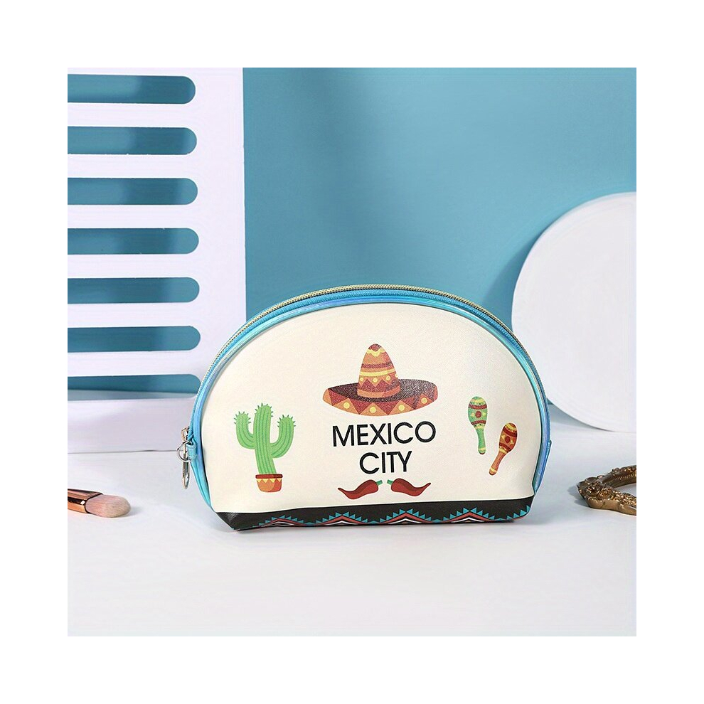 MEXICO CITY Print Makeup Bag Portable Toiletry Bag Roomy Cartoon Cosmetic Bag For Girls And Women