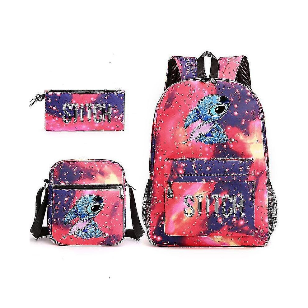 (Star red) Lilo Stitch Backpack Three-piece Set School Bag Kids For Boy Girl Gift_y O