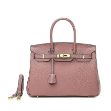 (Bare pink, 35cm) Women Ladies Handbag First Layer Cowhide Fashion Litchi Pattern Birkin Bag
