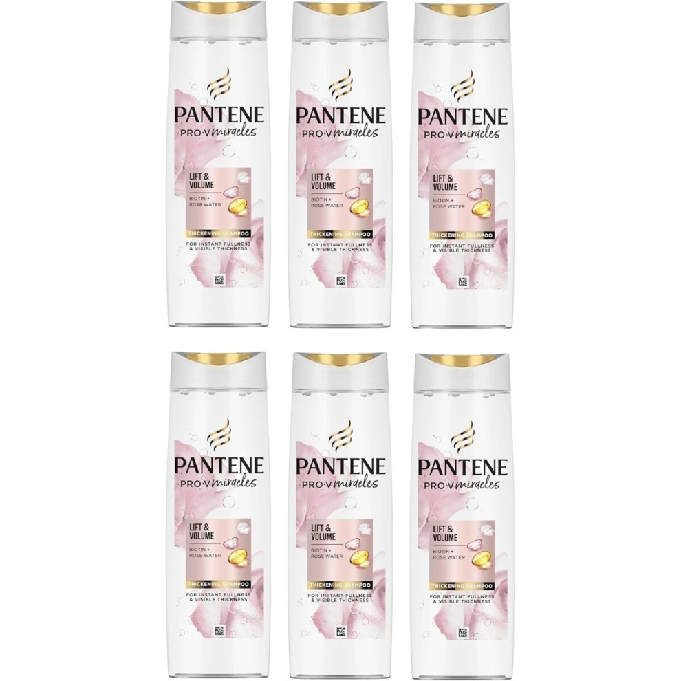 6 x 225ml Pantene Pro-V Miracles Lift & Volume Shampoo - Biotin + Rose Water