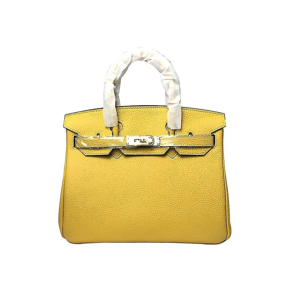 (Amber yellow, 35*26*19cm) Ladies Women Leather Handbag Birkin First Layer Cowhide Leather Tote Bag Commuter Crossbody Kelly Handbag