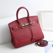 (Wine red, 35*26*19cm) Ladies Women Leather Handbag Birkin First Layer Cowhide Leather Tote Bag Commuter Crossbody Kelly Handbag