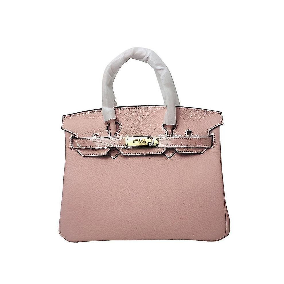 (Bare pink, 35*26*19cm) Ladies Women Leather Handbag Birkin First Layer Cowhide Leather Tote Bag Commuter Crossbody Kelly Handbag