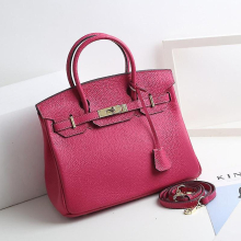 (Rose red, 25*19*13cm) Ladies Women Leather Handbag Birkin First Layer Cowhide Leather Tote Bag Commuter Crossbody Kelly Handbag