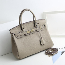 (Light gray, 25*19*13cm) Ladies Women Leather Handbag Birkin First Layer Cowhide Leather Tote Bag Commuter Crossbody Kelly Handbag