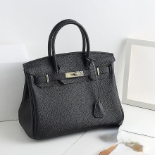 (Black, 20*15*10cm) Ladies Women Leather Handbag Birkin First Layer Cowhide Leather Tote Bag Commuter Crossbody Kelly Handbag