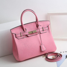 (Light pink, 20*15*10cm) Ladies Women Leather Handbag Birkin First Layer Cowhide Leather Tote Bag Commuter Crossbody Kelly Handbag