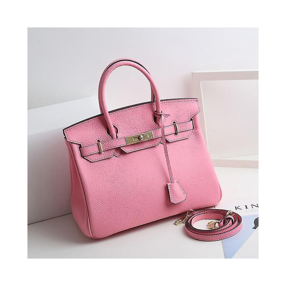 (Light pink, 20*15*10cm) Ladies Women Leather Handbag Birkin First Layer Cowhide Leather Tote Bag Commuter Crossbody Kelly Handbag