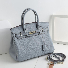(Linen blue, 20*15*10cm) Ladies Women Leather Handbag Birkin First Layer Cowhide Leather Tote Bag Commuter Crossbody Kelly Handbag