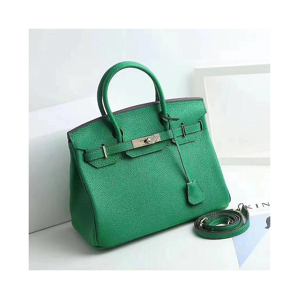 (Bamboo green, 35*26*19cm) Ladies Women Leather Handbag Birkin First Layer Cowhide Leather Tote Bag Commuter Crossbody Kelly Handbag