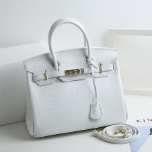 (Pure white, 30*23*16cm) Ladies Women Leather Handbag Birkin First Layer Cowhide Leather Tote Bag Commuter Crossbody Kelly Handbag