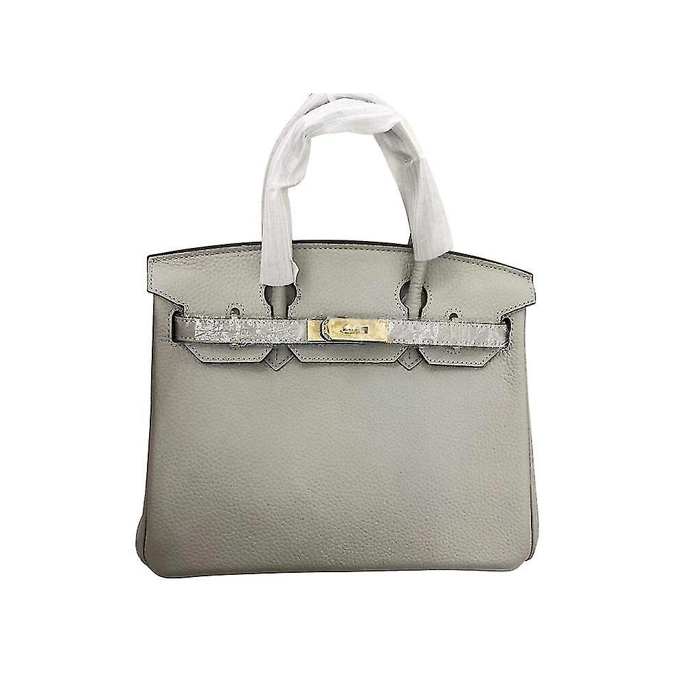 (Pearl 25*19*13Cm) Ladies Women Leather Handbag Birkin First Layer Cowhide Leather Tote Bag Commuter Crossbody Kelly Handbag White