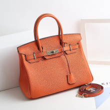 (Orange, 30*23*16cm) Ladies Women Leather Handbag Birkin First Layer Cowhide Leather Tote Bag Commuter Crossbody Kelly Handbag