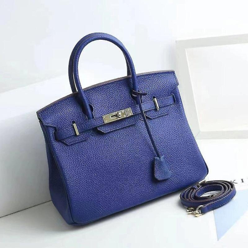 (Electro-optic blue, 35*26*19cm) Ladies Women Leather Handbag Birkin First Layer Cowhide Leather Tote Bag Commuter Crossbody Kelly Handbag