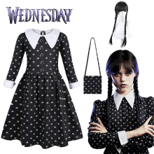 (Dress Bag and Wigs, 9-10 Years) 2023 Movie Wednesday Addams Dress For Girls, Halloween Wednesday Addams Costume Outfit, Kids Cosplay Fancy Dress Up