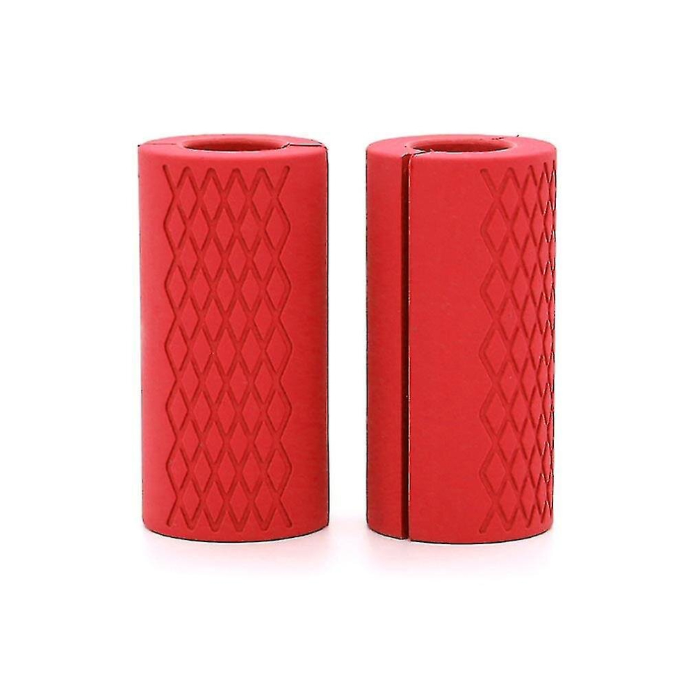 (Red) 2Pcs Dumbbell Grips Barbell Grips Thick Bar Adapter Fat Grips Weight Bar Grips Weightlifting Bar Grips Tkl Red