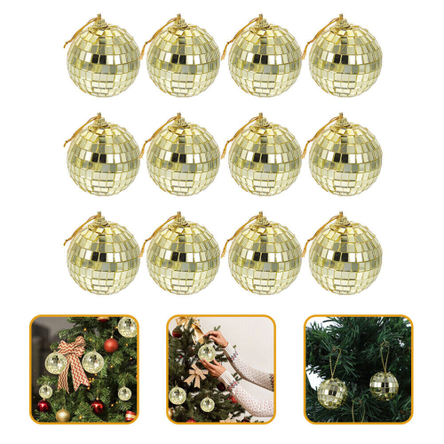 12pcs Disco Decor gold disco Mirror Disco Balls Christmas Tree Hanging Balls