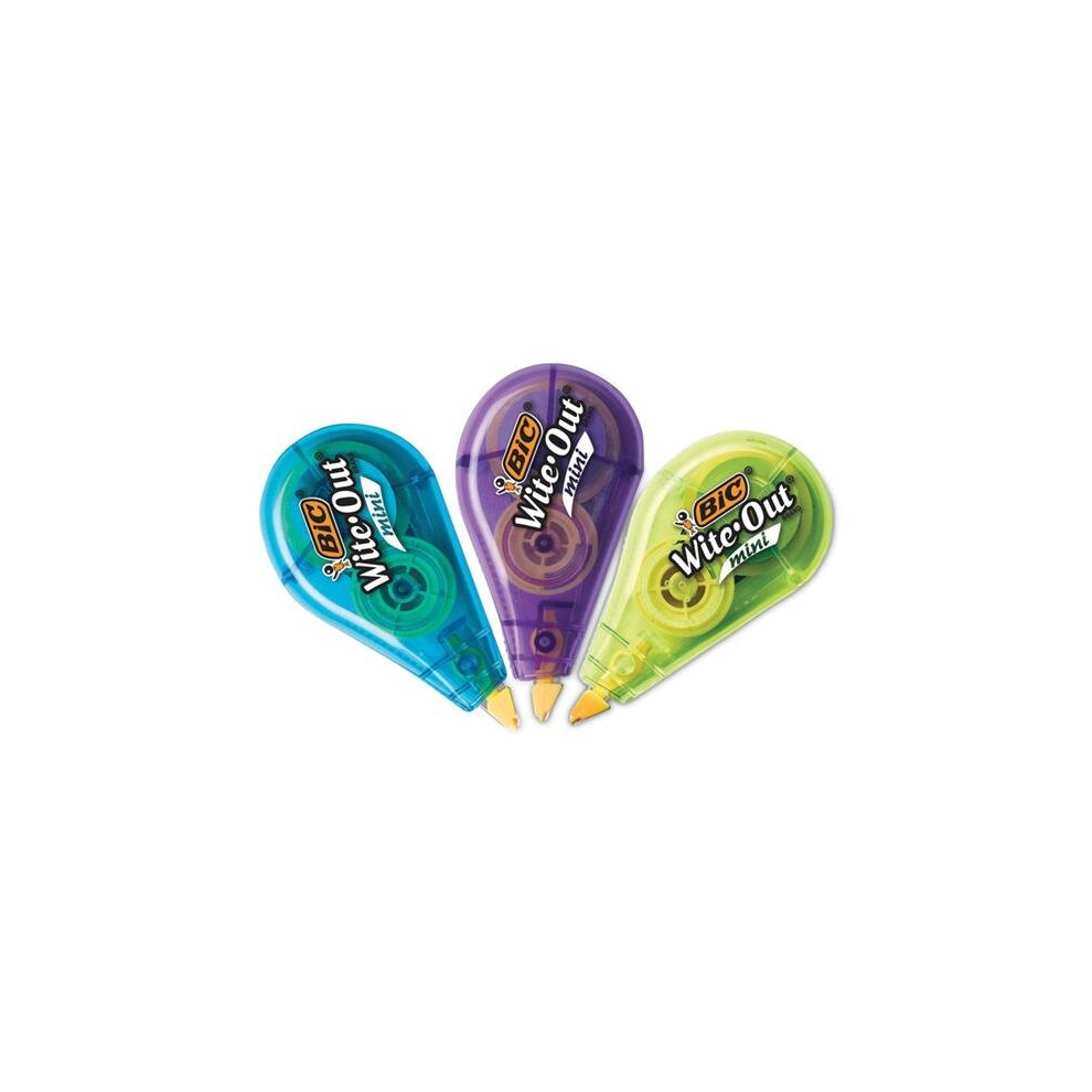 BIC BICWOTMP31WHI 0.2 x 314.4 in. Wite-Out Mini Correction Tape, Blue, Purple & Yellow - Pack of 3