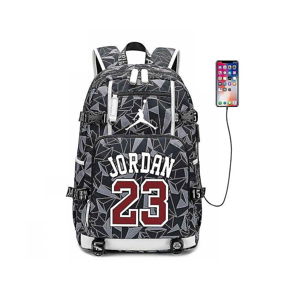 Nba Peripheral Series Star Logo Multifunctional Usb Backpack Luminous Fluorescent Backpack-jordan-printed-6 B