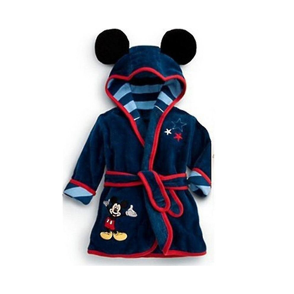 (Navy Blue, 5-6 Years) Kids   Mickey Mouse Hooded Fleece Bathrobe Dressing Gown Animals Nightwear_y High Quality