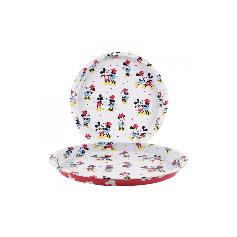 Mickey Mouse 871355 Mickey & Minnie Mouse Starry Kisses Serving Tray, White & Red