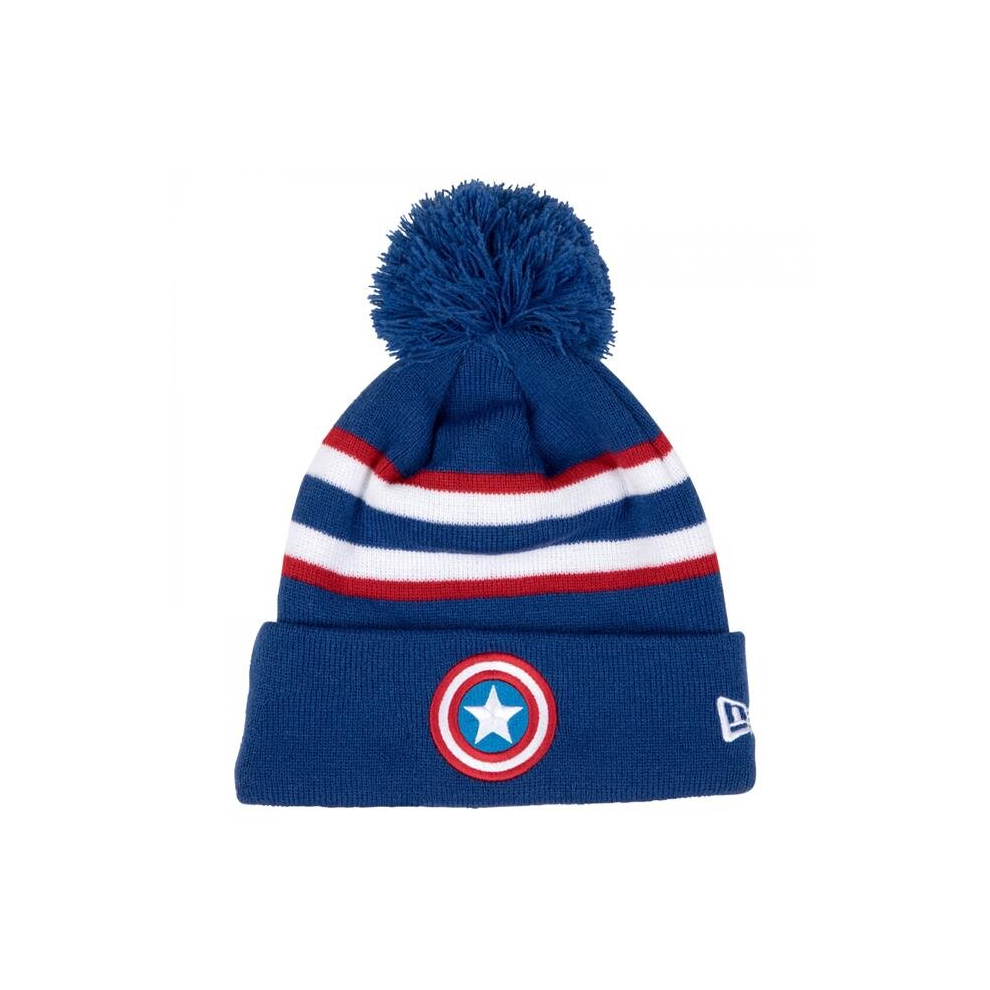 Captain America 856549 Striped Era Knit Pom Beanie, Red White & Blue