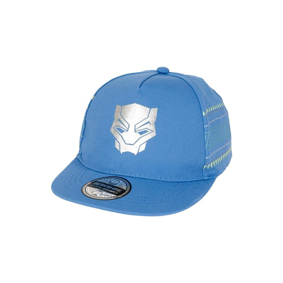 Black Panther 869418 Polyester Black Panther Silver Mask Logo Snapback Flat Bill Hat, Blue