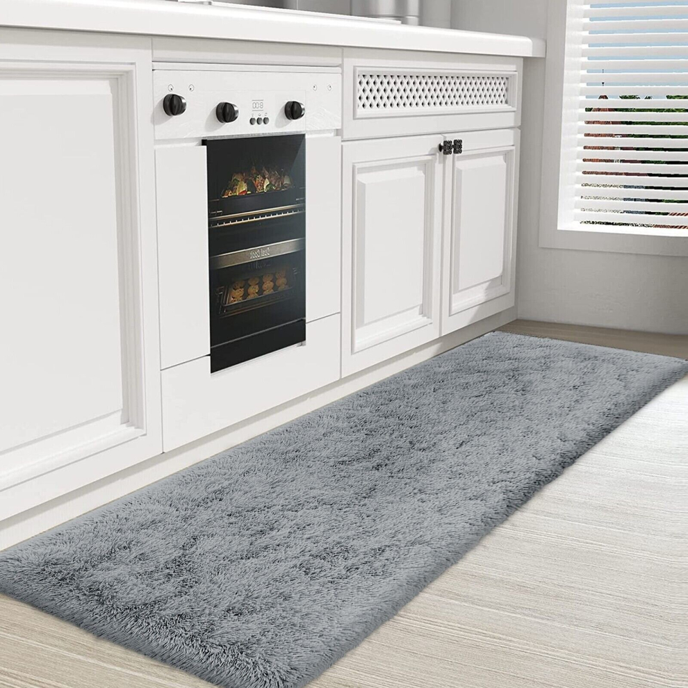 (80cm x 300 cm (2 ft 6 in x 10 ft)_Long Runner, Grey) Grey Shaggy Large Rugs Runner & Non Slip Bath Door Mats