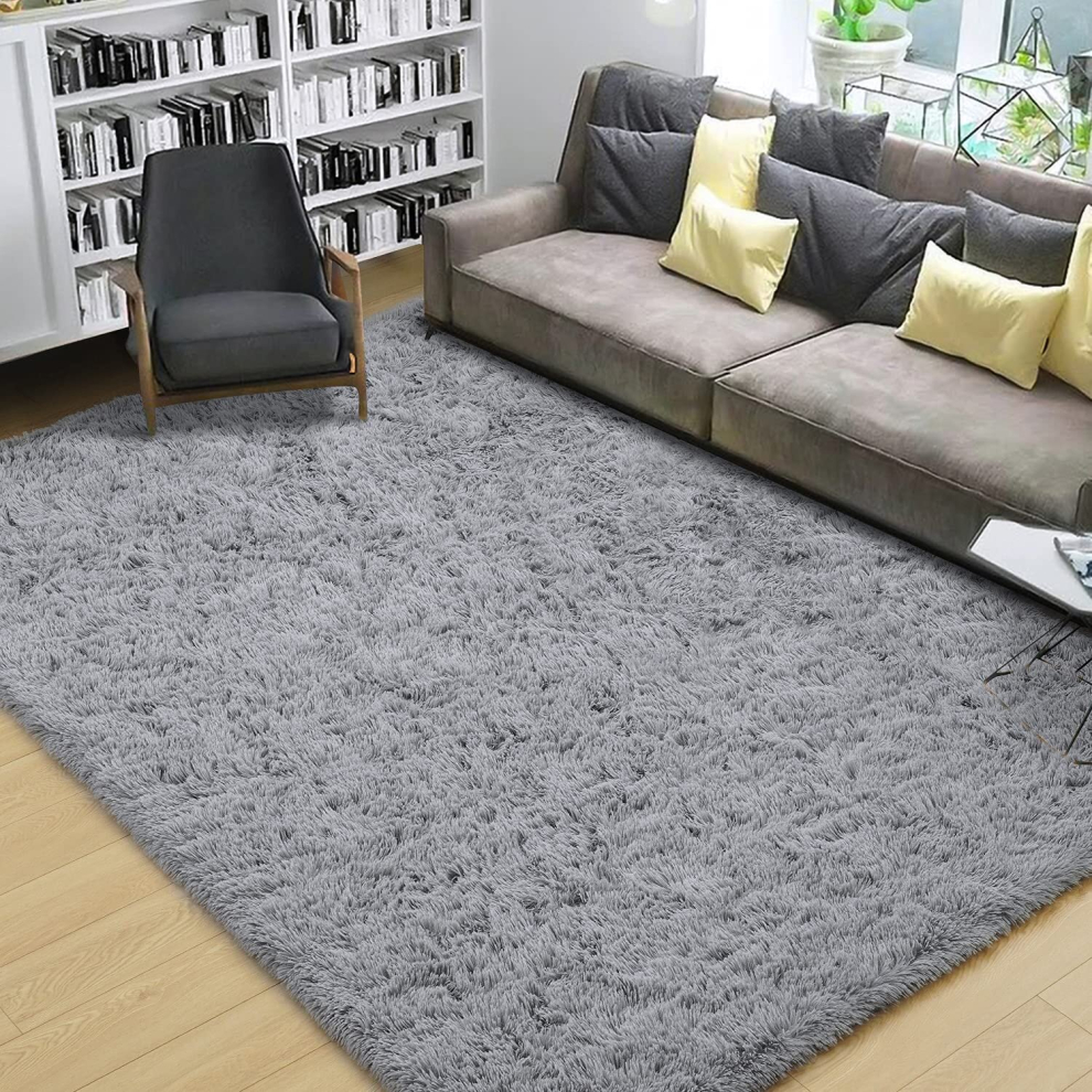 (160cm x 230cm (5ft 3" x 7ft 6")_LIVING ROOM RUG, Grey) Grey Shaggy Large Rugs Runner & Non Slip Bath Door Mats