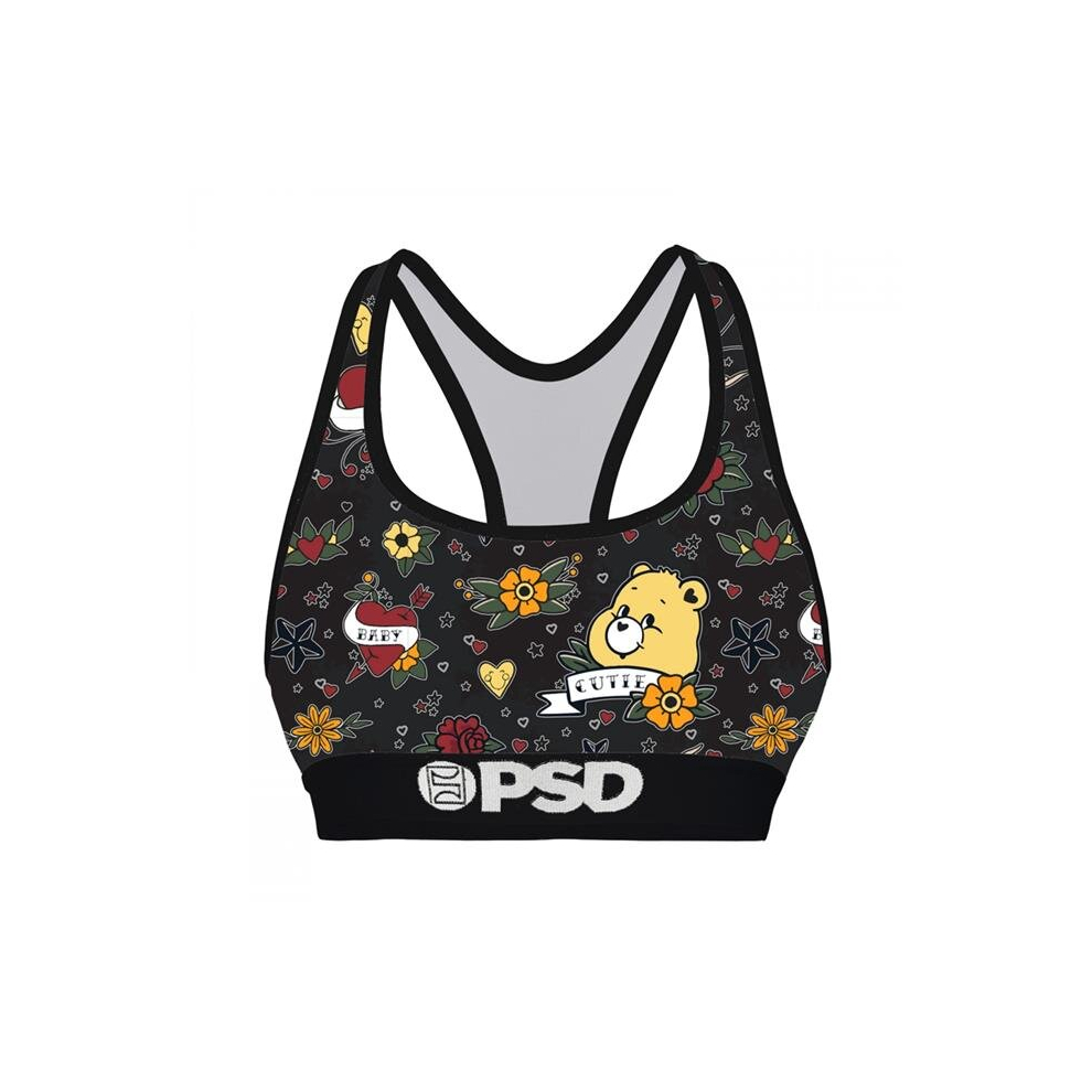 Care Bears 867609-medium Care Bears Tattoo Print PSD Sports Bra, Black - Medium