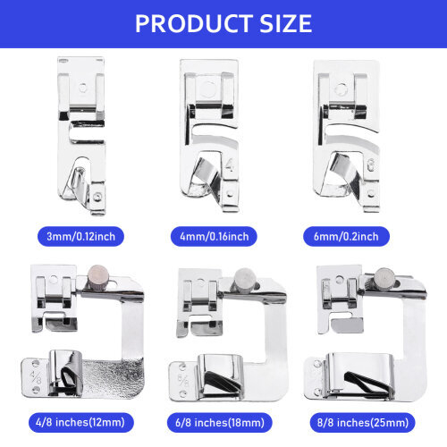 6 Pcs Rolled Hem Presser Foot Kit for Sewing Machine 1