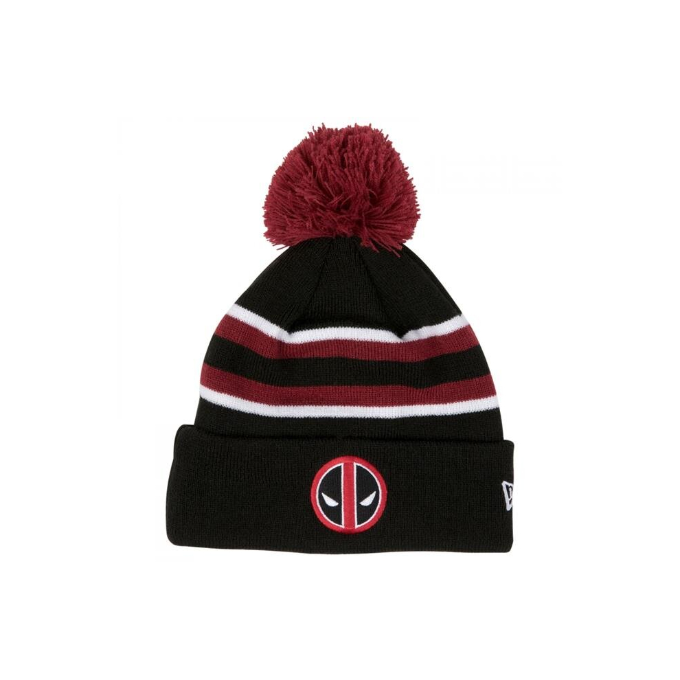 Deadpool 856551 Striped Era Knit Pom Beanie, Black