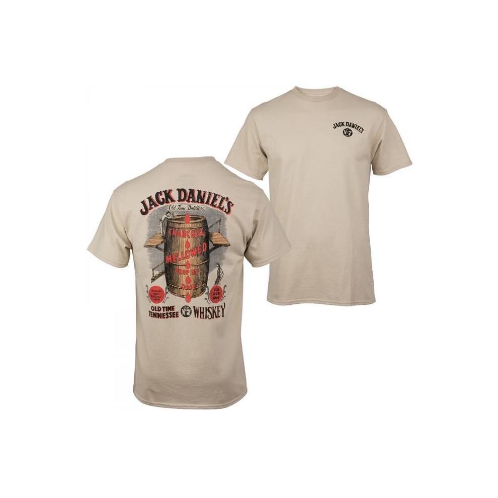 Jack Daniels 864186-large Jack Daniels Whisky Barrel Front & Back Print T-Shirt, Tan - Large