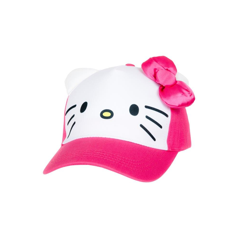 Hello Kitty 862917 Polyester Hello Kitty Big Face Youth Hat with Ears, Pink & White