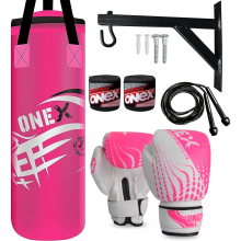 (PINK) 2ft Kids Punch Bag Filled Boxing Training Set