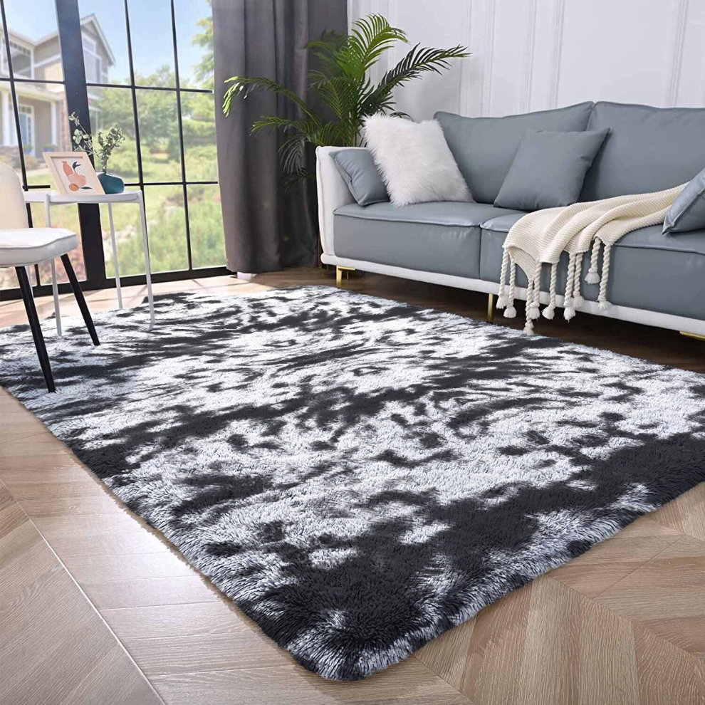 (160cm x 230cm (5ft 3" x 7ft 6")_LIVING ROOM RUG, Grey Black Charcoal) Grey Shaggy Large Rugs Runner & Non Slip Bath Door Mats