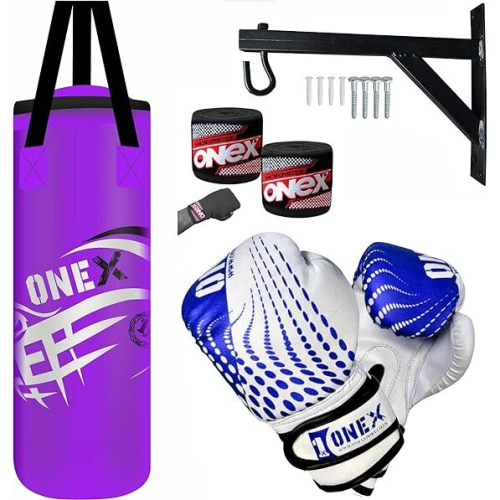 (PURPLE) 2ft Kids Punch Bag Filled Boxing Training Set