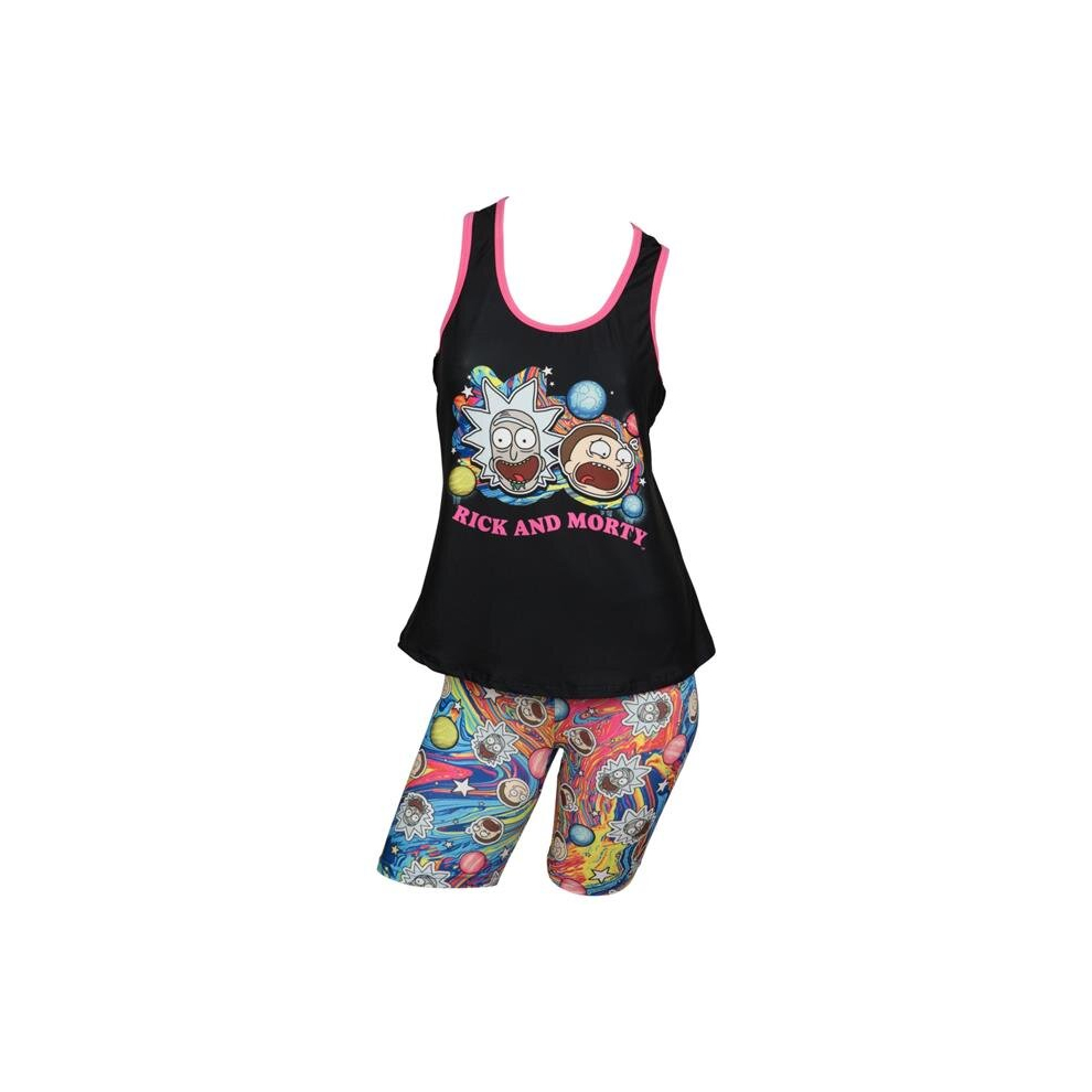 Rick & Morty 860474-medium Rick & Morty Shroomy Swirls Racer Back Tank & Shorts Set, Multi Color - Medium