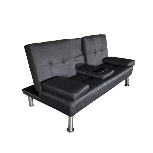 (Black) Modern 3D Fabric Sofa Bed With 2 Cup Holders 1